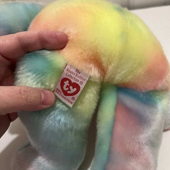 Ty Beanie Buddies Happy Birthday Bear Plush Tie Dye Pastel 14" Stuffed Toy 2001 - Picture 9 of 10
